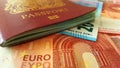 British Passport and Euro Banknotes Royalty Free Stock Photo