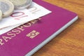 British passport with Euro coins Royalty Free Stock Photo