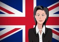 British people, ahead of the flag. Portrait of manager in flat design. Vector cartoon