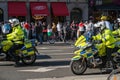 British police motorcyclists at a Freedom for Palestine protest rally in London