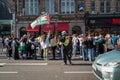 British police officer wearing a PPE face mask at a Freedom for Palestine protest rally in London