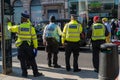 British police officers in a line at a Freedom for Palestine protest rally in London