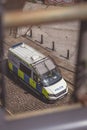 British police van parked on the street in Manchester, UK. Royalty Free Stock Photo