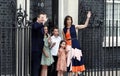 British politician David Cameron and his family at Number 10 Downing Street