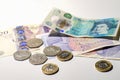 British pound coin on British pound banknotes Royalty Free Stock Photo