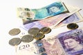 British pound coin on British pound banknotes Royalty Free Stock Photo