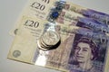 British pound coin on British pound banknotes Royalty Free Stock Photo