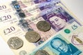 British pound coin on British pound banknotes Royalty Free Stock Photo