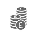 British pound coin stack icon. Coins stacks icon, pile of pounds coins.