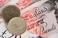 British Pound Currency Banknotes and Coins close up image. Royalty Free Stock Photo