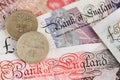 British Pound Currency Banknotes and Coins close up image. Royalty Free Stock Photo