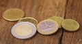 British Pound and Euro coins Royalty Free Stock Photo