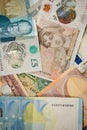 British pound and Euro currency in various denominataions Royalty Free Stock Photo