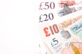 British Pound money bills of United Kingdom in Different value