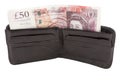 British pound sterling banknote and wallet Royalty Free Stock Photo