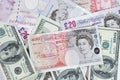 British pounds and dollars Royalty Free Stock Photo