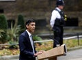 British Prime Minister, Rishi Sunak speaking in front of the iconic Downing Street Royalty Free Stock Photo