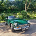 British Racing Green classic mgb roadster.