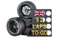 British racing, pit board with flag of the United Kingdom and racing wheels with different compounds type tyres. 3D rendering Royalty Free Stock Photo