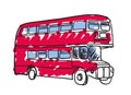 British red bus hand drawn icon