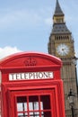 British red telephone box with Big Ben clock tower, London, UK Royalty Free Stock Photo