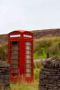 British red telephone box Landscape Brecon Beacons, Wales, Britain