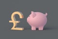 British reserve. Pound sterling symbol near piggy bank. Budget concept Royalty Free Stock Photo