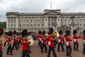 British Royal guards perform the Changing of the Guard in Buckingham Palace, London, England, Gre Royalty Free Stock Photo