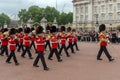 British Royal guards perform the Changing of the Guard in Buckingham Palace, London, England, Gre Royalty Free Stock Photo