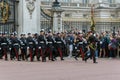 British Royal guards perform the Changing of the Guard in Buckingham Palace, London, England, Gre Royalty Free Stock Photo
