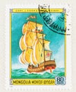 British Sailing Ship on Mongolia Postage Stamp Royalty Free Stock Photo