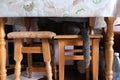 british shorthair car hiding under chair and table Royalty Free Stock Photo