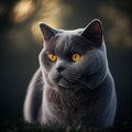 Beautiful Grey British Shorthair Cat Looking Majestic