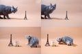 British Shorthair kittens and Tour Eiffel, Paris, multicam Royalty Free Stock Photo