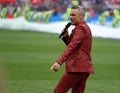 British singer Robbie Williams performing at the opening ceremony of FIFA World Cup 2018 in Russia. Royalty Free Stock Photo