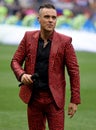 British singer Robbie Williams performing at the opening ceremony of FIFA World Cup 2018 in Russia. Royalty Free Stock Photo