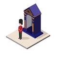 British soldier, england, uk man wear army uniform patrol in post isometric illustration vector