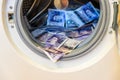 British Sterling Pounds Notes In Washing Machine. Money Laundering Concept Royalty Free Stock Photo