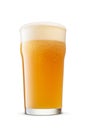 British style glass of fresh hazy wheat unfiltered beer with cap of foam isolated on white background