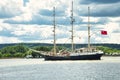 The British tall ship Tenacious, three-masted schooner, on the Seine river for Armada parade, in France Royalty Free Stock Photo