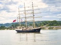 The British tall ship Tenacious, three-masted schooner, on the Seine river for Armada parade, in France Royalty Free Stock Photo