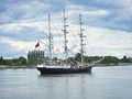 The British tall ship Tenacious, three-masted schooner, on the Seine river for Armada parade, in France Royalty Free Stock Photo