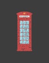 British telephone box London vintage style , word in grunge ,