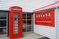 British telephone box and tourist information sign, British Overseas Territory, Port Stanley, Falkland Islands Royalty Free Stock Photo