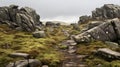 British Topographical Path: Uhd Image Of Knoll With Sharp Boulders And Rocks