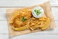 British traditional fish and potato chip, top view