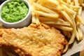 British Traditional Fish and potato chips, closeup Royalty Free Stock Photo