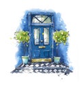 British traditional home entrance door , watercolor painting