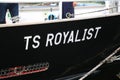 British training ship Royalist. Name on board close-up Royalty Free Stock Photo