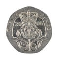 British Twenty Pence Coin Isolated on White